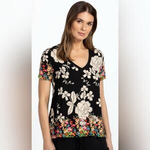 Johnny Was The Janie Redland Favorite Short Sleeve V-Neck Swing Tee Women's XS